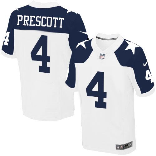 Men's Elite Dak Prescott Nike Jersey White Alternate - #4 Throwback NFL Dallas Cowboys